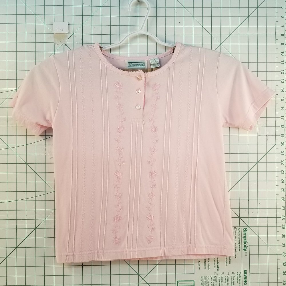 Shenanigans Knit-Style Button-Neck Pink Tee Small